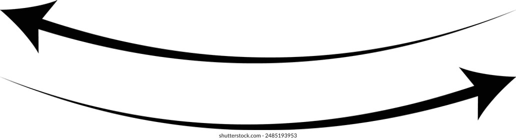 Long black curved arrows. A set of two arrows pointing up left and up right. Trendy black arrows in a flat style. Vector illustration.