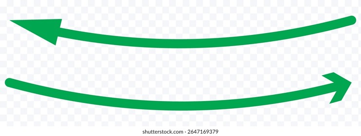 Long black curved arrows. A set of two arrows pointing up left and up right. Trendy black arrows in a flat style. Vector illustration.