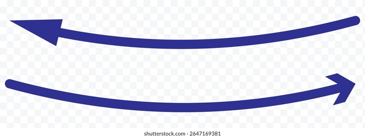 Long black curved arrows. A set of two arrows pointing up left and up right. Trendy black arrows in a flat style. Vector illustration.