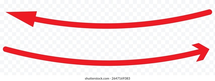 Long black curved arrows. A set of two arrows pointing up left and up right. Trendy black arrows in a flat style. Vector illustration.