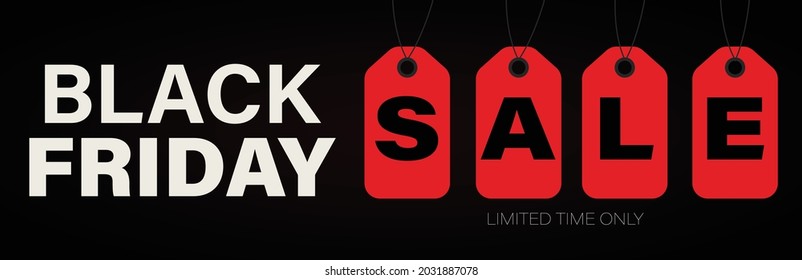 Long black friday sale advertising banner promotion template design. Editable vector illustration