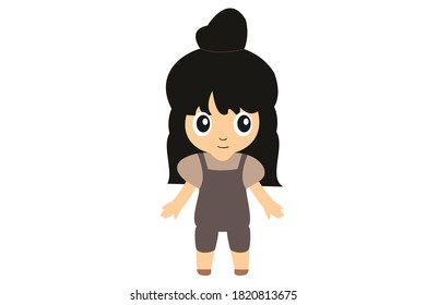 Long Black Hair Girl with Overalls