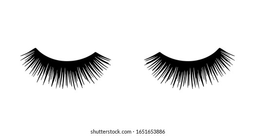 Long black lashes vector illustration. Beautiful Eyelashes isolated on white. For beauty salon, lash extensions maker. Closed eyes.