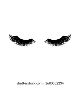 Long black lashes vector illustration. Beautiful Eyelashes isolated on white. For beauty salon, lash extensions maker. Closed eyes.