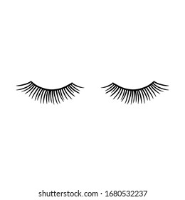 Long black lashes vector illustration. Beautiful Eyelashes isolated on white. For beauty salon, lash extensions maker. Closed eyes.