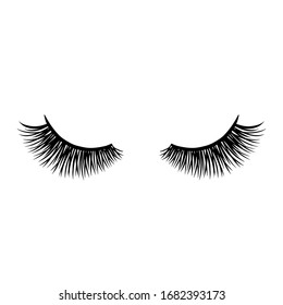 Long black lashes vector illustration. Beautiful Eyelashes isolated on white. For beauty salon, lash extensions maker. Closed eyes.