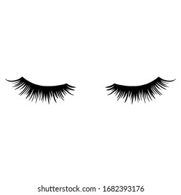 Long black lashes vector illustration. Beautiful Eyelashes isolated on white. For beauty salon, lash extensions maker. Closed eyes.