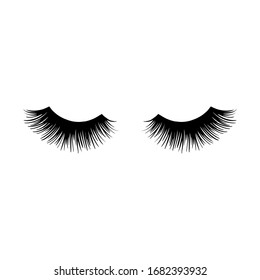 Long black lashes vector illustration. Beautiful Eyelashes isolated on white. For beauty salon, lash extensions maker. Closed eyes.