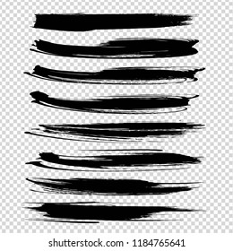 Long black textured smears isolated on imitation transparent background