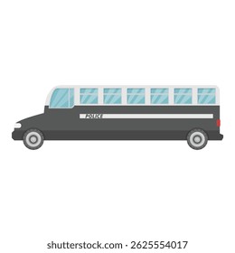 Long black and white police bus is waiting on the road