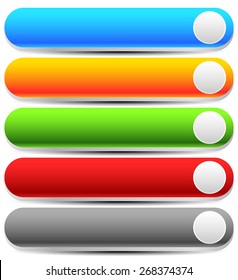 Long Blank Buttons with Rounded Corners and Empty Gray Circles. Version with 3D Effect