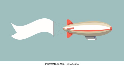 Long blank promotional banner attached to big airship