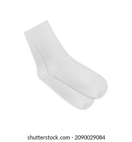 Long blank socks vector mockup. Pair of white sport socks, ankle middle length, 3d realistic template for your design. Textile object isolated on white background.