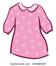 A long blouse in cute pink color with floral designs in it vector color drawing or illustration