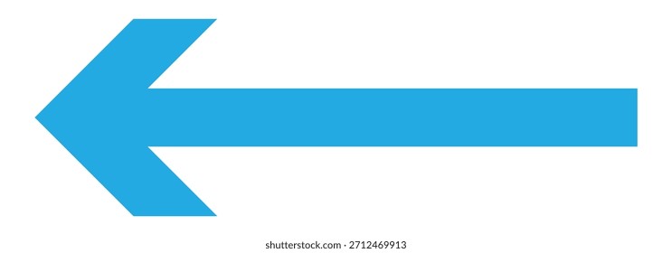 Icono de flecha azul largo. Flecha plana que apunta al lado izquierdo. Flecha larga azul aislada en fondo blanco.