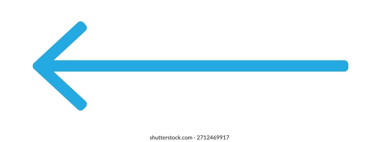 Icono de flecha azul largo. Flecha plana que apunta al lado izquierdo. Flecha larga azul aislada en fondo blanco.
