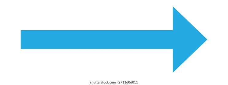 Icono de flecha azul largo. Horizontal flecha larga apuntando al lado derecho. Flecha larga del Vector aislada en el fondo blanco.