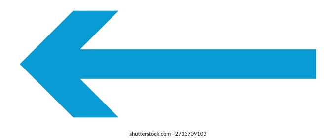 Flecha azul larga dirección izquierda aislada sobre fondo transparente.