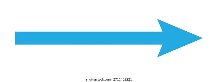   Flecha azul larga derecha en estilo plano. Icono de Vector de flecha larga azul. Flecha larga de estilo plano aislada sobre fondo blanco.
