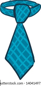 A long blue checkered tie perfect for men's business and special days over the white background and viewed from the front, vector, color drawing or illustration.