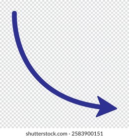 long blue curve arrow icon vector . blue curve arrow icon illustration. long arrow icon vector. Blue long curved arrow on white background. 