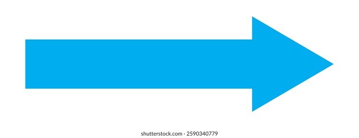 Long blue flat design arrow pointing right icon vector illustration. Straight blue arrow . Blue long arrow to the right . Long arrow. 