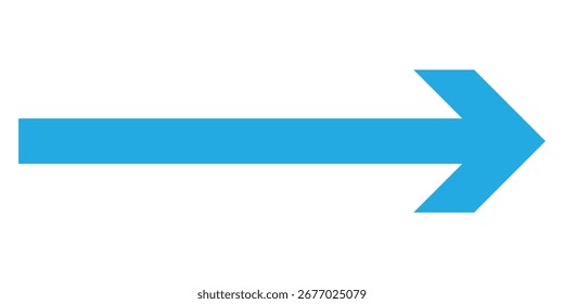 Long blue isolated pointing vector arrow icon on white background. Simple long right pointing vector arrow icon. Isolated blue arrow icon on white page. EPS 10. 