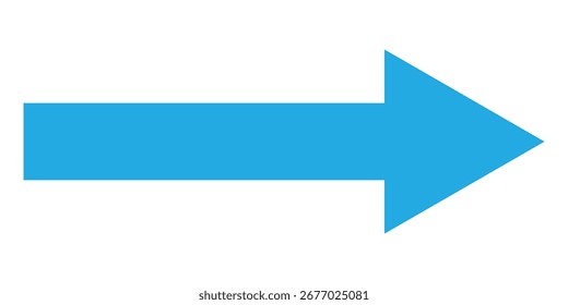Long blue isolated pointing vector arrow icon on white background. Simple long right pointing vector arrow icon. Isolated blue arrow icon on white page. EPS 10. 