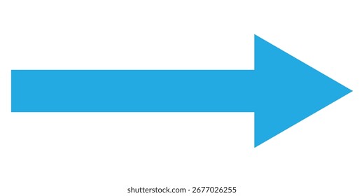 Long blue isolated pointing vector arrow icon on white background. Isolated long arrow icon on white page. Blue bold arrow icons. Digital blue long arrow icon on isolated page. EPS 10. 