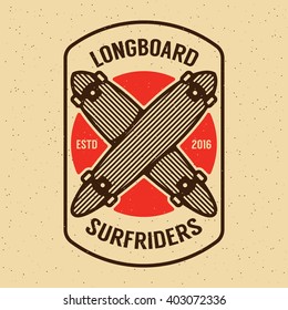 Long Board Skateboarding, Design Element in Vintage Style for Logotype, Label, Badge and other design. Vector illustration