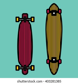Long Board Skateboarding, Design Element in Vintage Style for Logotype, Label, Badge and other design. Vector illustration