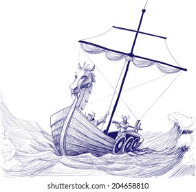 Long boat drakkar vector drawing