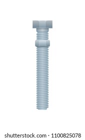 Long bolt with nut isolated on white background. Construction hardware, metalwork accessory vector illustration.