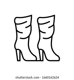Lange Stiefel, Zeilensymbol, Concept-Zeichen, Umriss der Vektorillustration, Linearsymbol.