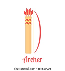 Long bow with arrows and quiver vector illustration