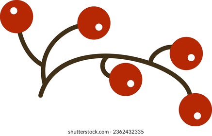 Long branch with red berries. Clipart. Clipart. Isolated element.	 