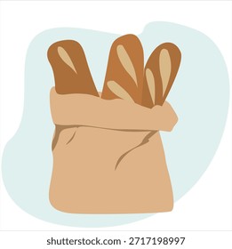 Pan largo en papel de comer. Dar pan largo en una bolsa de papel