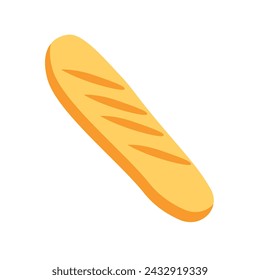 Long bread illustration in flat design style, isolated on white background - Vector