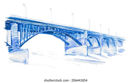 Long bridge hand drawing illustrations on white