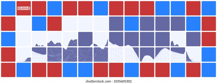 long bright abstraction with red and blue vector mountains for advertising