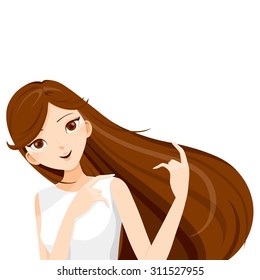 Long brown hair of young woman, blowing in the wind, hairstyles, beauty