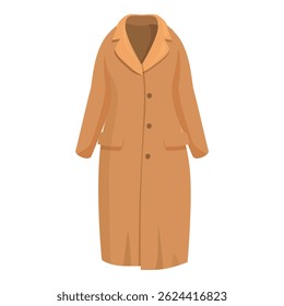 Long brown winter coat with buttons and a collar, providing warmth and style during the colder months