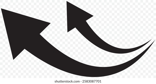 Long business growth curved arrow. Financial goal background template. Investment economy value concept on transparent background. Eps 10.
