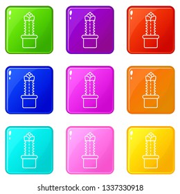 Long cactus icons set 9 color collection isolated on white for any design