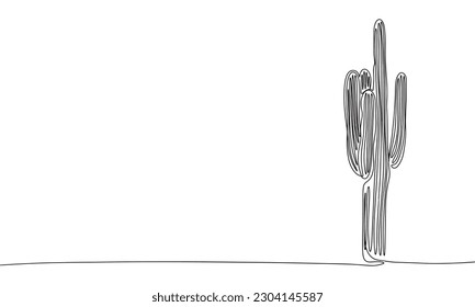 Long cactus as one line drawing banner. Continuous hand drawn minimalist minimalism design isolated on white background vector illustration.