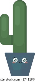 Long cactus in pot , illustration, vector on white background