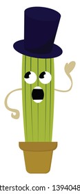 A long cactus shouting aloud and wearing a blue hat vector color drawing or illustration