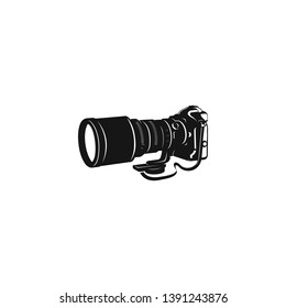 long camera lens silhouette logo