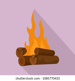 Long camp fire icon. Flat illustration of long camp fire vector icon for web design