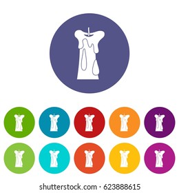Long candle icons set in circle isolated flat vector illustration
